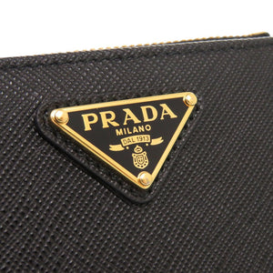 未使用 プラダ サフィアーノ トライアングル 1ML050 レザー ブラック 二つ折り財布 黒 1708【中古】PRADA