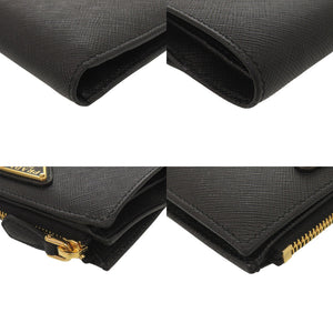 未使用 プラダ サフィアーノ トライアングル 1ML050 レザー ブラック 二つ折り財布 黒 1708【中古】PRADA