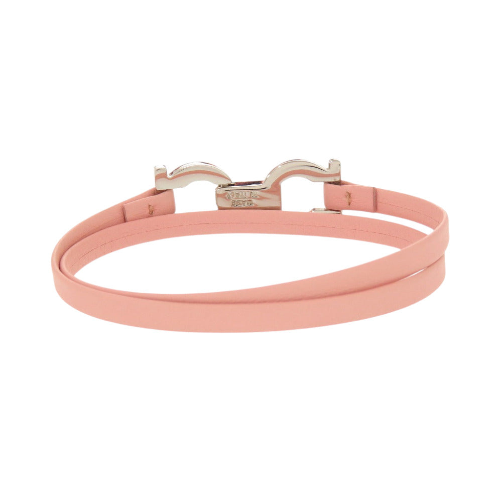 美品 サルヴァトーレフェラガモ 2連 ガンチーニ メタル レザー ピンク ブレスレット 1709【中古】Salvatore Ferragamo