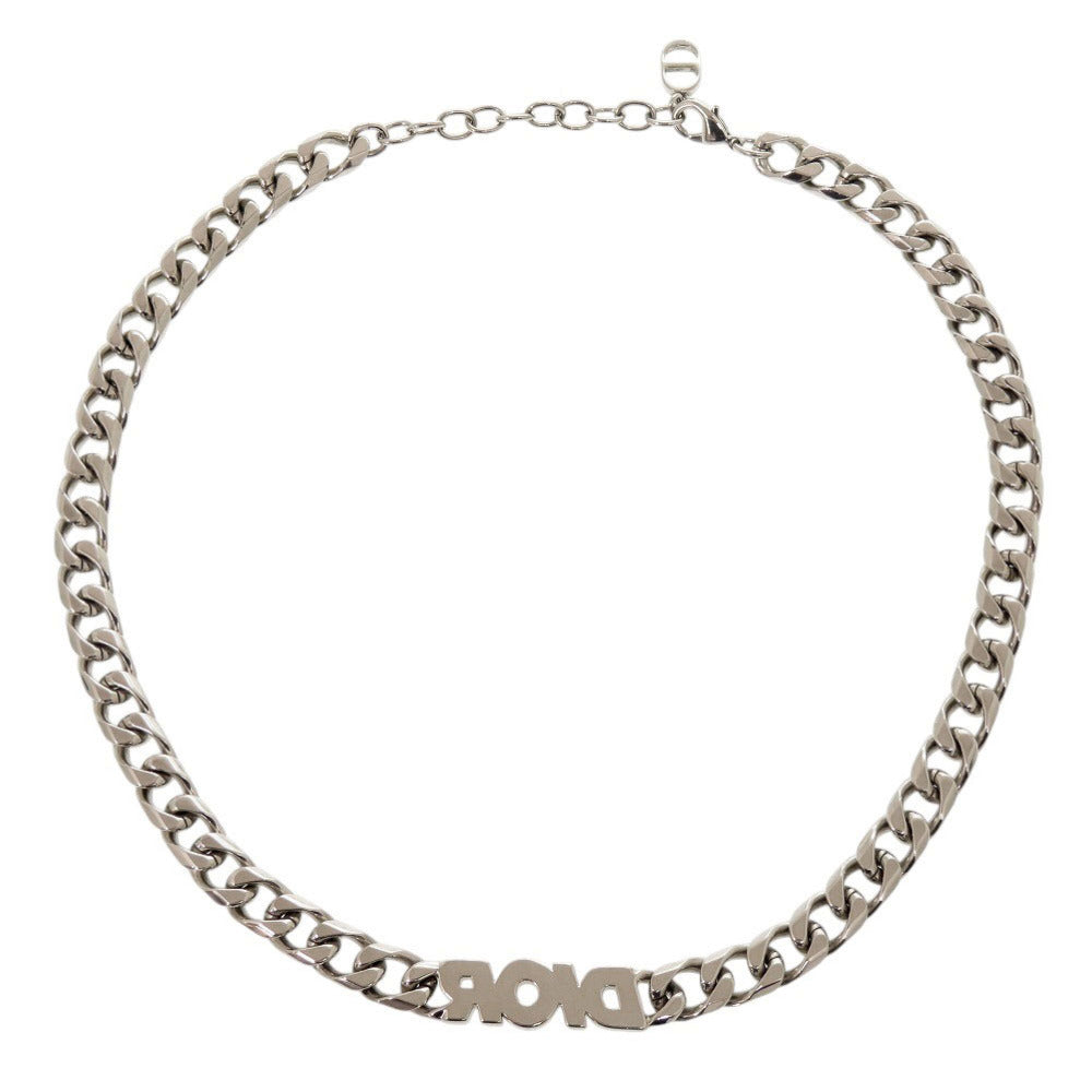 美品 ディオール チェーンリンク 真鍮 ラインストーン シルバー ネックレス 1713【中古】Dior