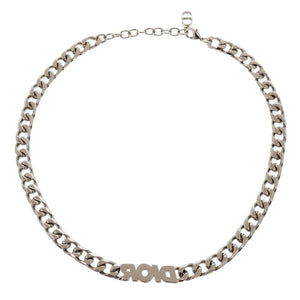 美品 ディオール チェーンリンク 真鍮 ラインストーン シルバー ネックレス 1713【中古】Dior
