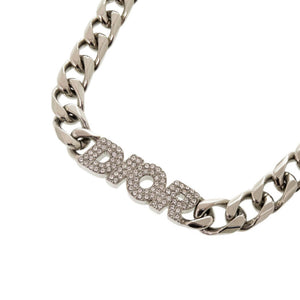 美品 ディオール チェーンリンク 真鍮 ラインストーン シルバー ネックレス 1713【中古】Dior