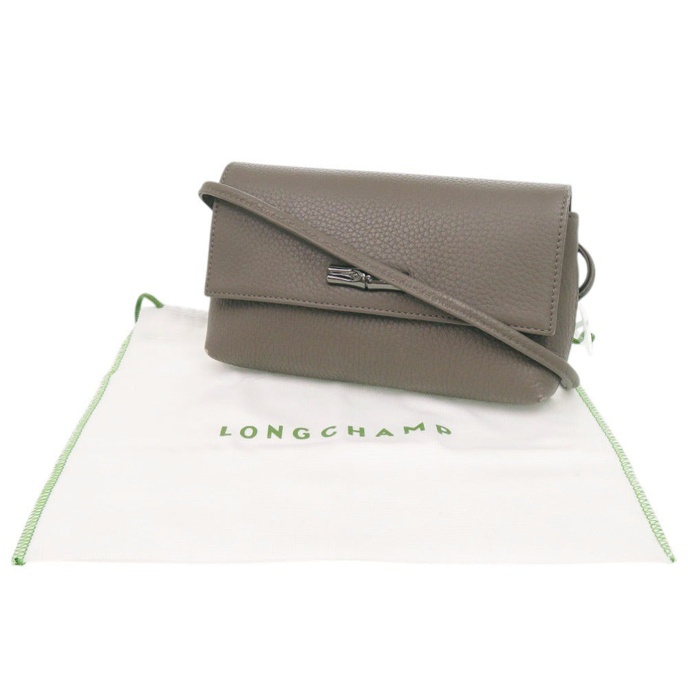 美品 ロンシャン ロゾ レザー グレー ショルダーバッグ 1714【中古】Longchamp