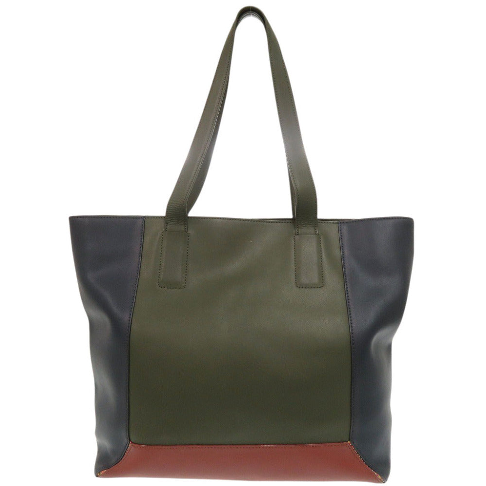 ポールスミス コントラストカラーブロック レザー カーキ ブルー ブラウン トートバッグ 1743【中古】Paul Smith
