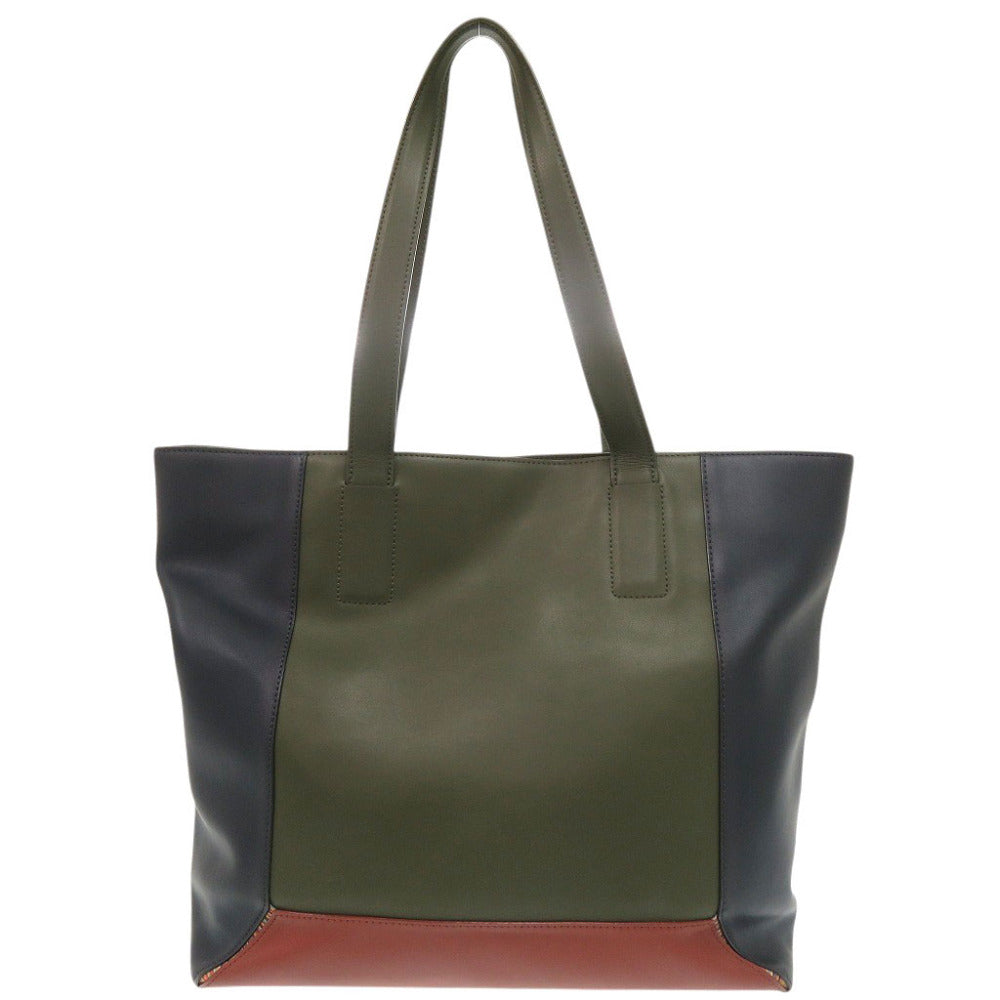 ポールスミス コントラストカラーブロック レザー カーキ ブルー ブラウン トートバッグ 1743【中古】Paul Smith