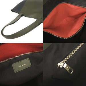 ポールスミス コントラストカラーブロック レザー カーキ ブルー ブラウン トートバッグ 1743【中古】Paul Smith