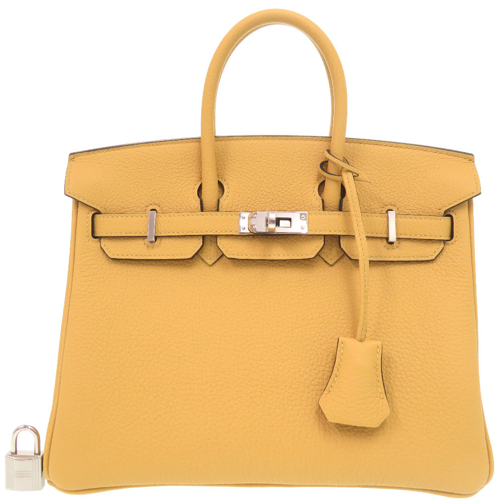 未使用品 エルメス バーキン25 トゴ パイユ シルバー金具 G刻印 ハンドバッグ 黄 1759【中古】HERMES