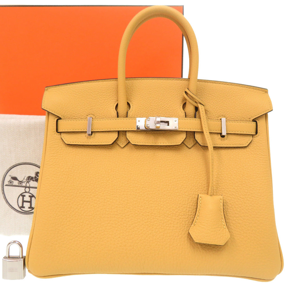 未使用品 エルメス バーキン25 トゴ パイユ シルバー金具 G刻印 ハンドバッグ 黄 1759【中古】HERMES