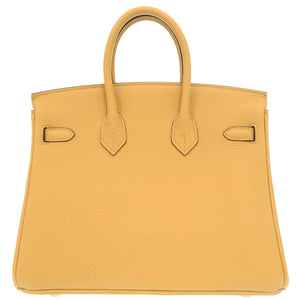未使用品 エルメス バーキン25 トゴ パイユ シルバー金具 G刻印 ハンドバッグ 黄 1759【中古】HERMES