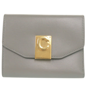 美品 セリーヌ C金具 コンパクトウォレット レザー グレー 三つ折り財布 0001【中古】CELINE