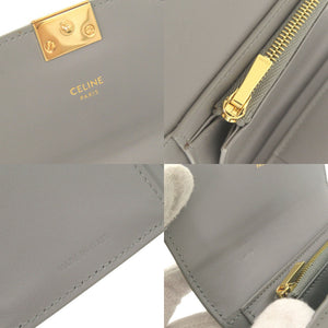 美品 セリーヌ C金具 コンパクトウォレット レザー グレー 三つ折り財布 0001【中古】CELINE