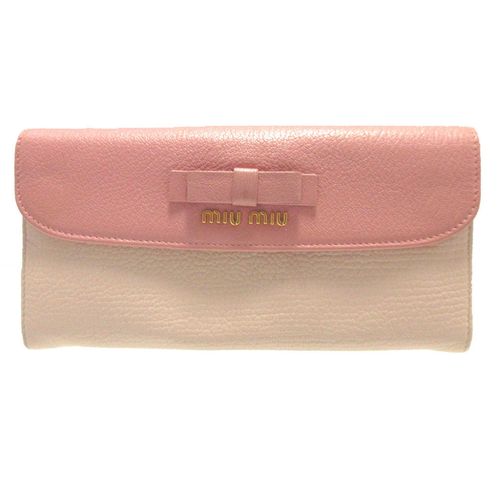 美品 ミュウミュウ 5M1109 レザー ピンク 2つ折り長財布 財布 0003【中古】MIUMIU