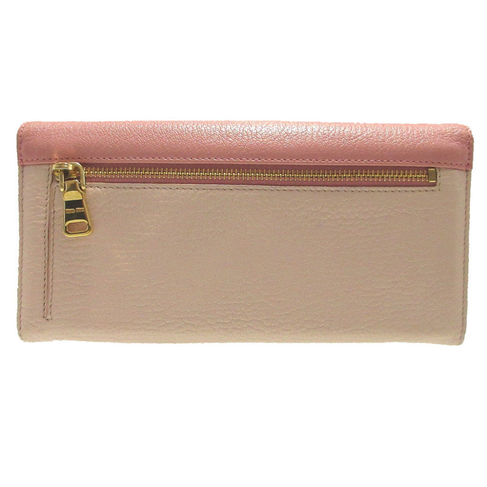 美品 ミュウミュウ 5M1109 レザー ピンク 2つ折り長財布 財布 0003【中古】MIUMIU