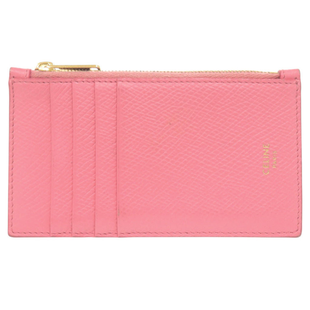 セリーヌ コンパクト ジップ カードホルダー レザー ピンク フラグメントケース カードケース コインケース 0006【中古】CELINE