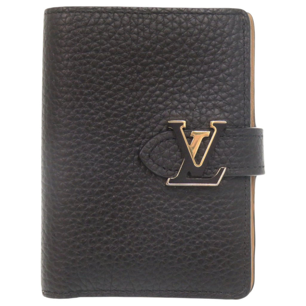美品 ルイ ヴィトン LV ヴェルティカルウォレット コンパクト M81561 トリヨンレザー ブラック 二つ折り財布 黒 LV 0013【中古】LOUIS VUITTON