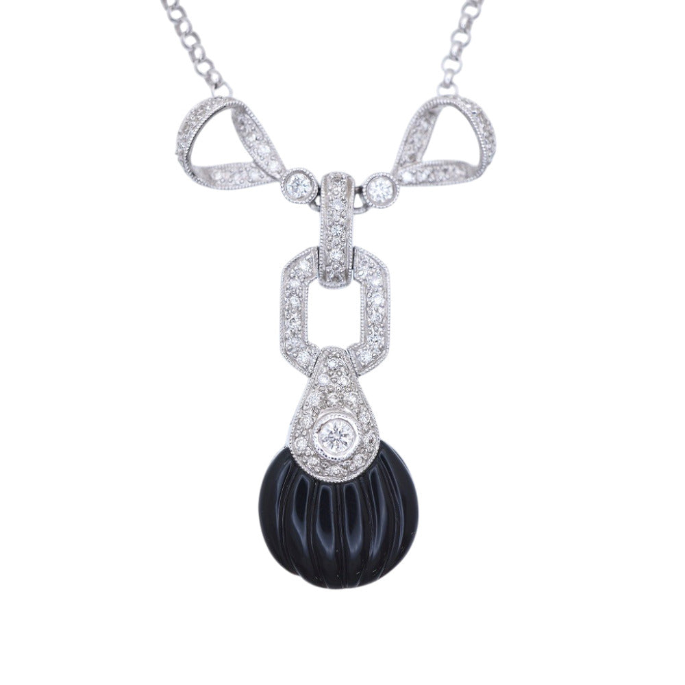 新品同様 ダイヤ0.40ct オニキス 750WG ネックレス ネックレス K18WG ホワイトゴールド ダイヤモンド ブラック 黒 ジュエリー 0032【中古】