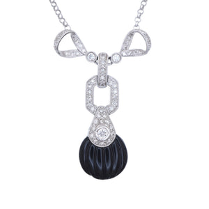 新品同様 ダイヤ0.40ct オニキス 750WG ネックレス ネックレス K18WG ホワイトゴールド ダイヤモンド ブラック 黒 ジュエリー 0032【中古】