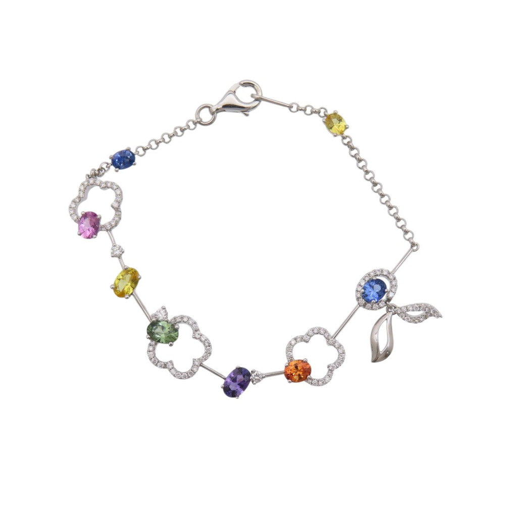 美品 カラーサファイア3.25ct ダイヤ0.77ct K18WG ブレスレットホワイトゴールド/サファイア/ダイヤモンド マルチカラー ジュエリー 0035【中古】 レディース