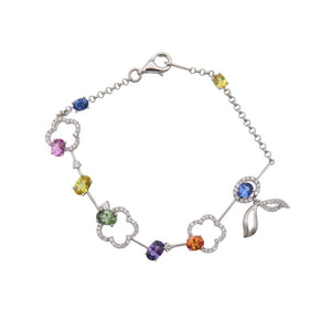 美品 カラーサファイア3.25ct ダイヤ0.77ct K18WG ブレスレットホワイトゴールド/サファイア/ダイヤモンド マルチカラー ジュエリー 0035【中古】 レディース