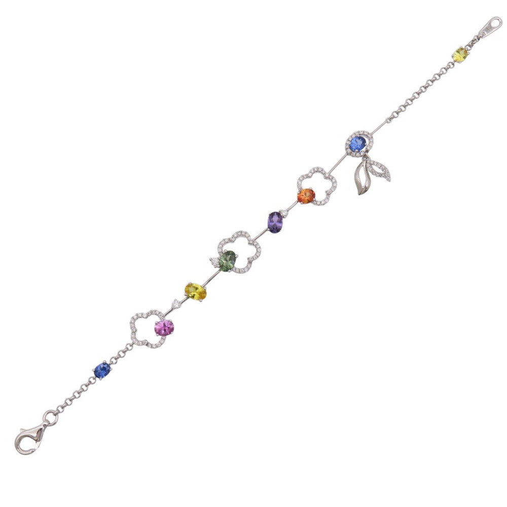 美品 カラーサファイア3.25ct ダイヤ0.77ct K18WG ブレスレットホワイトゴールド/サファイア/ダイヤモンド マルチカラー ジュエリー 0035【中古】 レディース