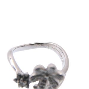 美品 フラワーモチーフ K18WG ダイヤ0.12ct ブラックダイヤ0.11ct リング 指輪 ホワイトゴールド/ダイヤモンド 13号 ジュエリー 0039【中古】 レディース