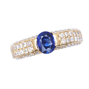 美品 サファイア0.69ct ダイヤ0.54ct K18YG リング 指輪 イエローゴールド/サファイア/ダイヤモンド 11号 ジュエリー 0040【中古】 レディース