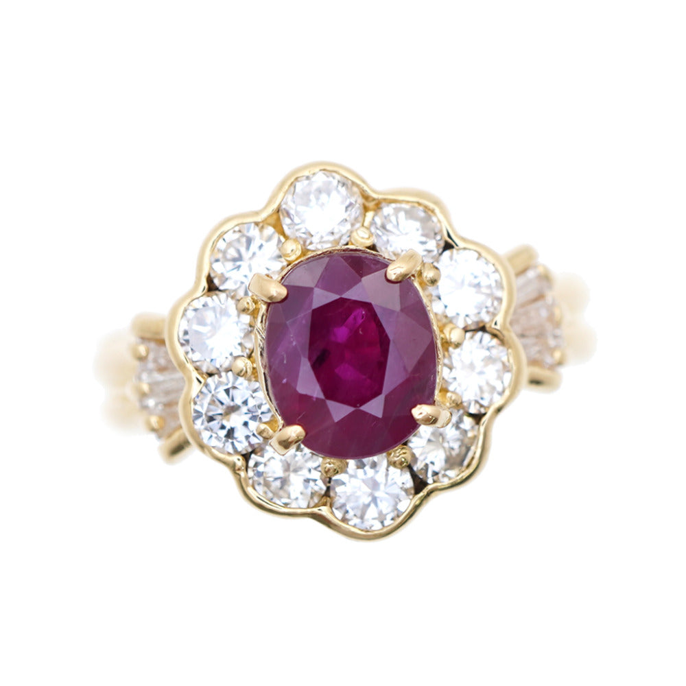 美品 ルビー1.78ct ダイヤ1.16ct K18YG リング 指輪 イエローゴールド/ルビー/ダイヤモンド 11号 ジュエリー 0043【中古】レディース