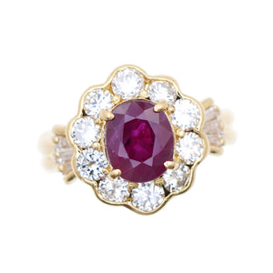 美品 ルビー1.78ct ダイヤ1.16ct K18YG リング 指輪 イエローゴールド/ルビー/ダイヤモンド 11号 ジュエリー 0043【中古】レディース