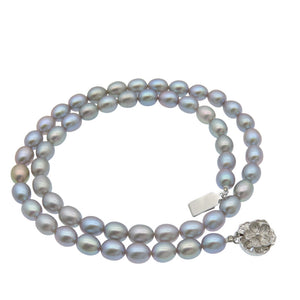 美品 7mm パール ネックレス ブルーシルバー系 0045【中古】レディース