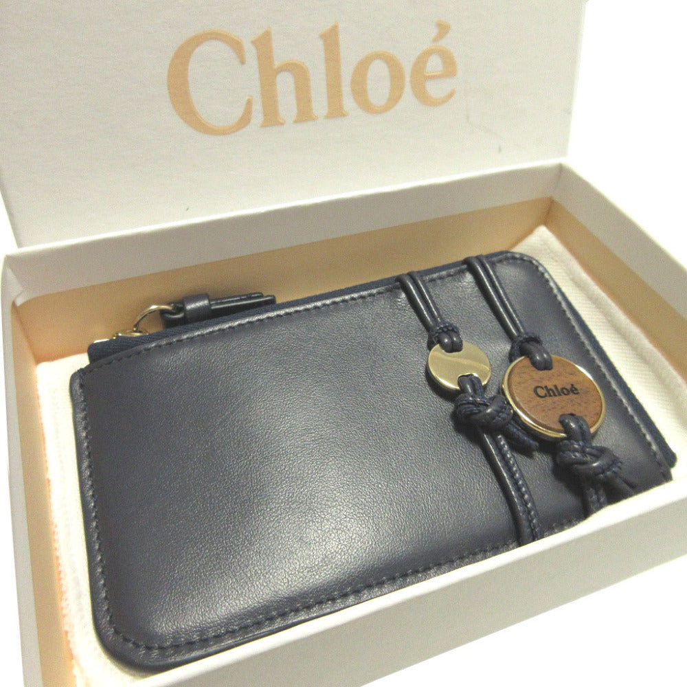 新品同様 クロエ マロウ CHC22AP333 レザー ネイビー 紺 カードケース コインケース フラグメントケース 0069【中古】Chloe