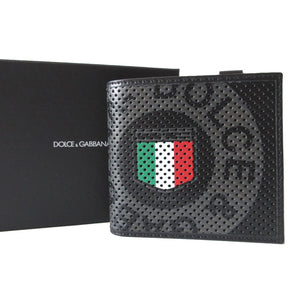 新品同様 ドルチェアンドガッバーナ パンチングレザー ブラック 黒 2つ折り財布 財布 0072【中古】DOLCE＆GABBANA