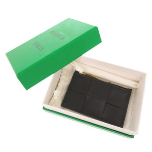 美品 ボッテガヴェネタ カセット マキシイントレチャート レザー ブラック カードケース コインケース 黒 0256【中古】BOTTEGAVENETA