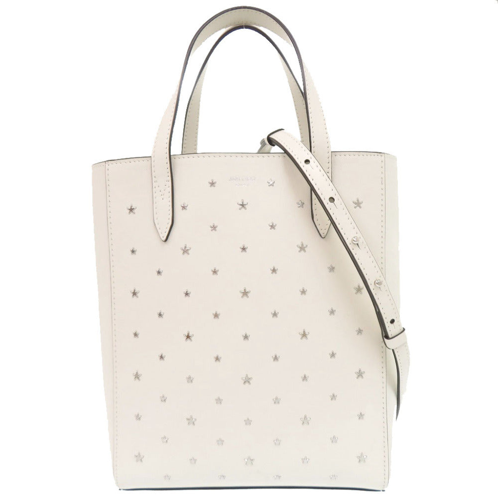 未使用 ジミーチュウ BRIA TOTE N/S ブリア スタースタッズ レザー ホワイト 2WAY トートバッグ ショルダーバッグ ハンドバッグ 白 0260【中古】JIMMY CHOO