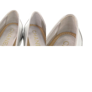 未使用 シャネル ココマーク カメリア サイズ37C G45663 レザー シルバー ローファー 0262【中古】CHANEL
