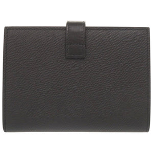 美品 セリーヌ ミディアム ストラップウォレット レザー ブラック 二つ折り財布 黒 0265【中古】CELINE