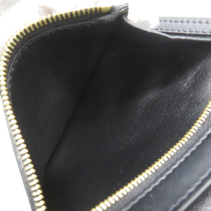 美品 セリーヌ ミディアム ストラップウォレット レザー ブラック 二つ折り財布 黒 0265【中古】CELINE