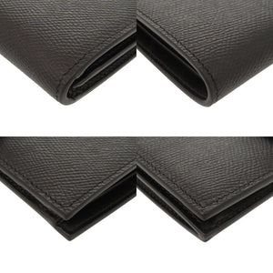 美品 セリーヌ ミディアム ストラップウォレット レザー ブラック 二つ折り財布 黒 0265【中古】CELINE