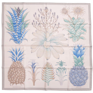 新品同様 エルメス カレ90 Index Bromeliaceae ブロメリアの目録 シルク グレー スカーフ 0287【中古】HERMES