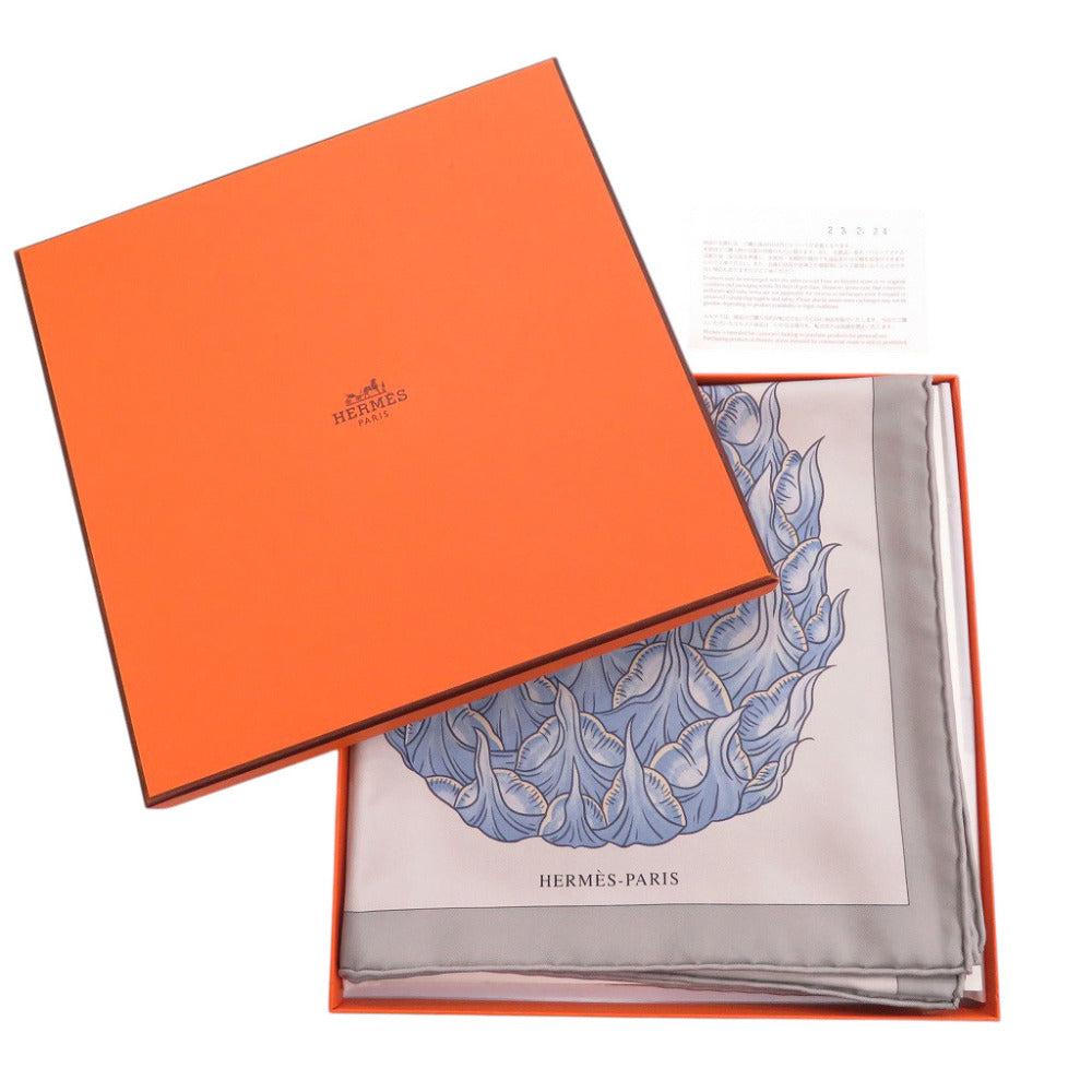 新品同様 エルメス カレ90 Index Bromeliaceae ブロメリアの目録 シルク グレー スカーフ 0287【中古】HERMES