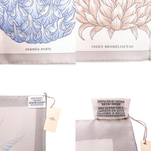 新品同様 エルメス カレ90 Index Bromeliaceae ブロメリアの目録 シルク グレー スカーフ 0287【中古】HERMES