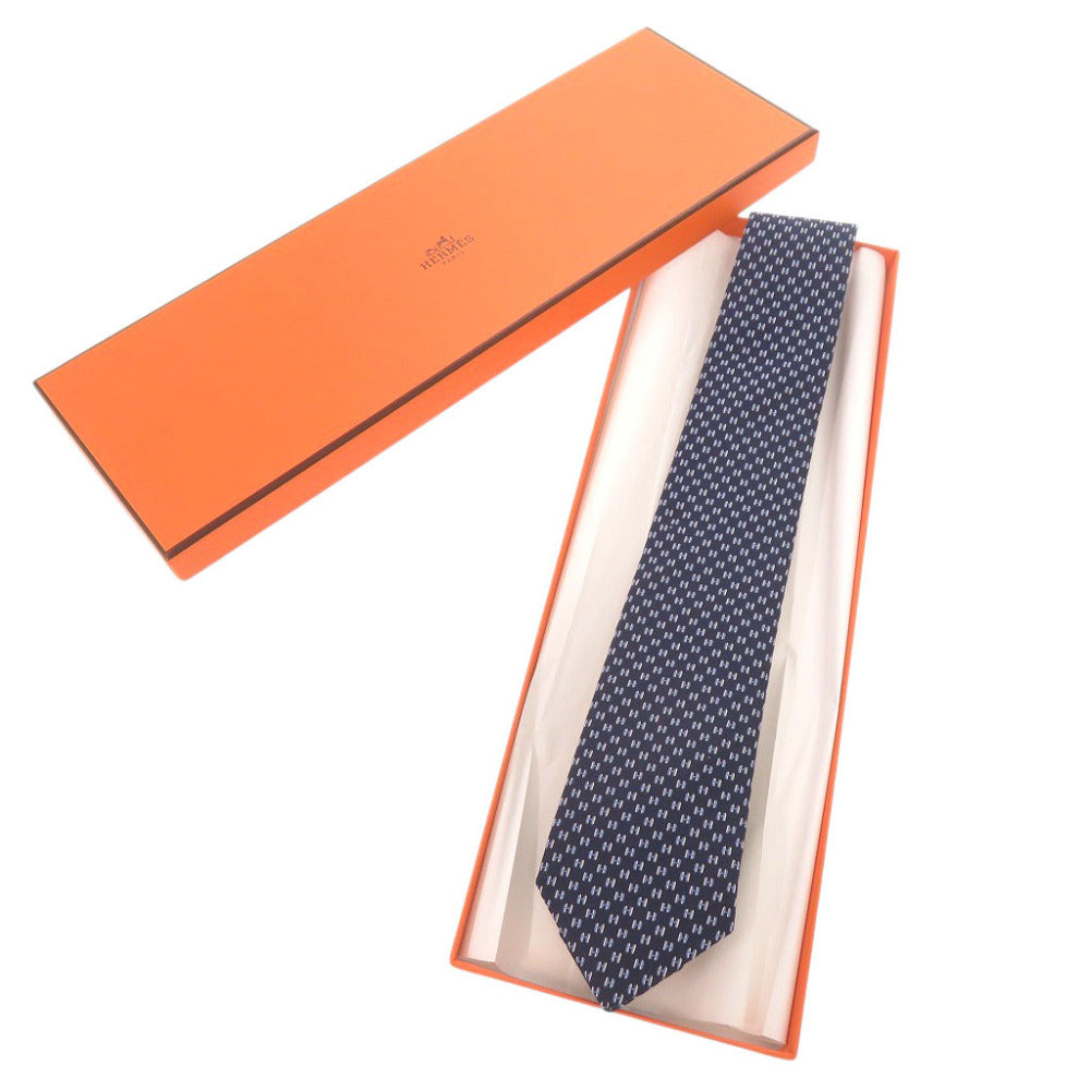 新品同様 エルメス H フランボワイヤン ウェブ シルク ネイビー ネクタイ 0324【中古】HERMES メンズ