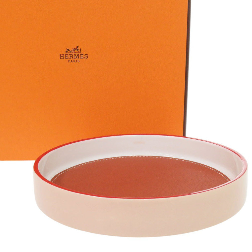 未使用 エルメス ラウンドトレー キルケ ポーセリン/トリヨンリス ローズナンフ 0325【中古】HERMES