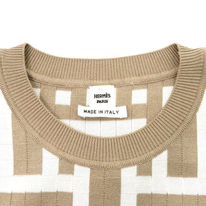 未使用 エルメス モザイク サイズ38 シルク コットン ベージュ ノースリーブ ニット ワンピース 0327【中古】HERMES