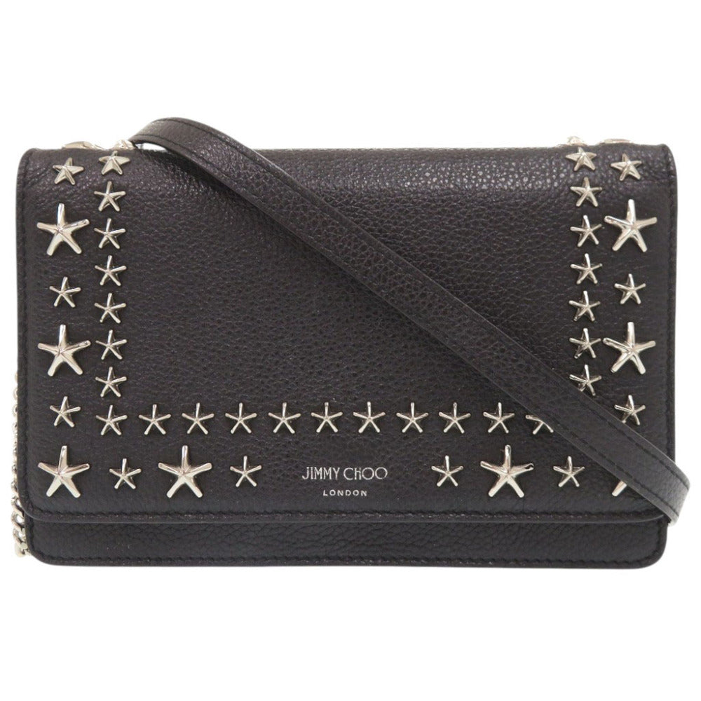 ジミーチュウ PALACE パレス スタースタッズ レザー ブラック チェーンショルダー チェーンウォレット ショルダーバッグ 黒 0358【中古】JIMMY CHOO