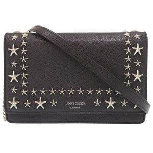 ジミーチュウ PALACE パレス スタースタッズ レザー ブラック チェーンショルダー チェーンウォレット ショルダーバッグ 黒 0358【中古】JIMMY CHOO