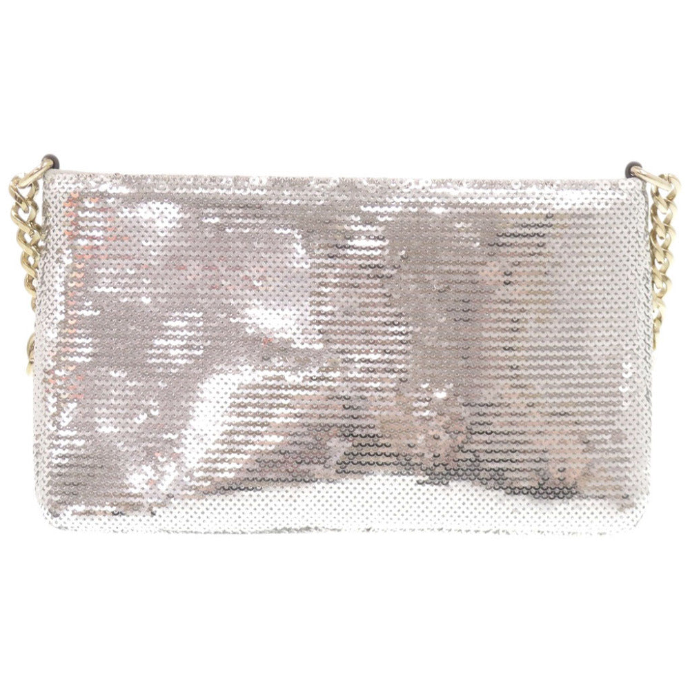 美品 ジミーチュウ ロゴ スパンコール レザー シルバー チェーン ショルダーバッグ 0360【中古】JIMMY CHOO
