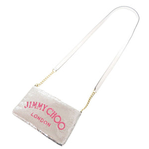 美品 ジミーチュウ ロゴ スパンコール レザー シルバー チェーン ショルダーバッグ 0360【中古】JIMMY CHOO