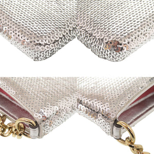 美品 ジミーチュウ ロゴ スパンコール レザー シルバー チェーン ショルダーバッグ 0360【中古】JIMMY CHOO