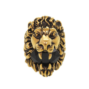 美品 グッチ ライオンヘッド メタル ストーン #13 ゴールド リング 指輪 0362【中古】GUCCI