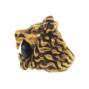 美品 グッチ ライオンヘッド メタル ストーン #13 ゴールド リング 指輪 0362【中古】GUCCI
